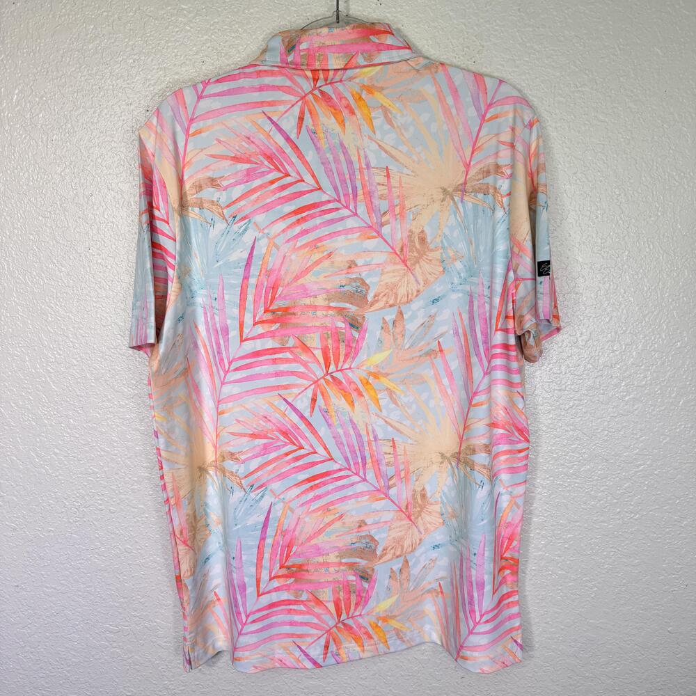 Sunday Swagger Polo Shirt Mens Medium Tropical Palm Aloha Graphic Print Golf NEW - Picture 2 of 9
